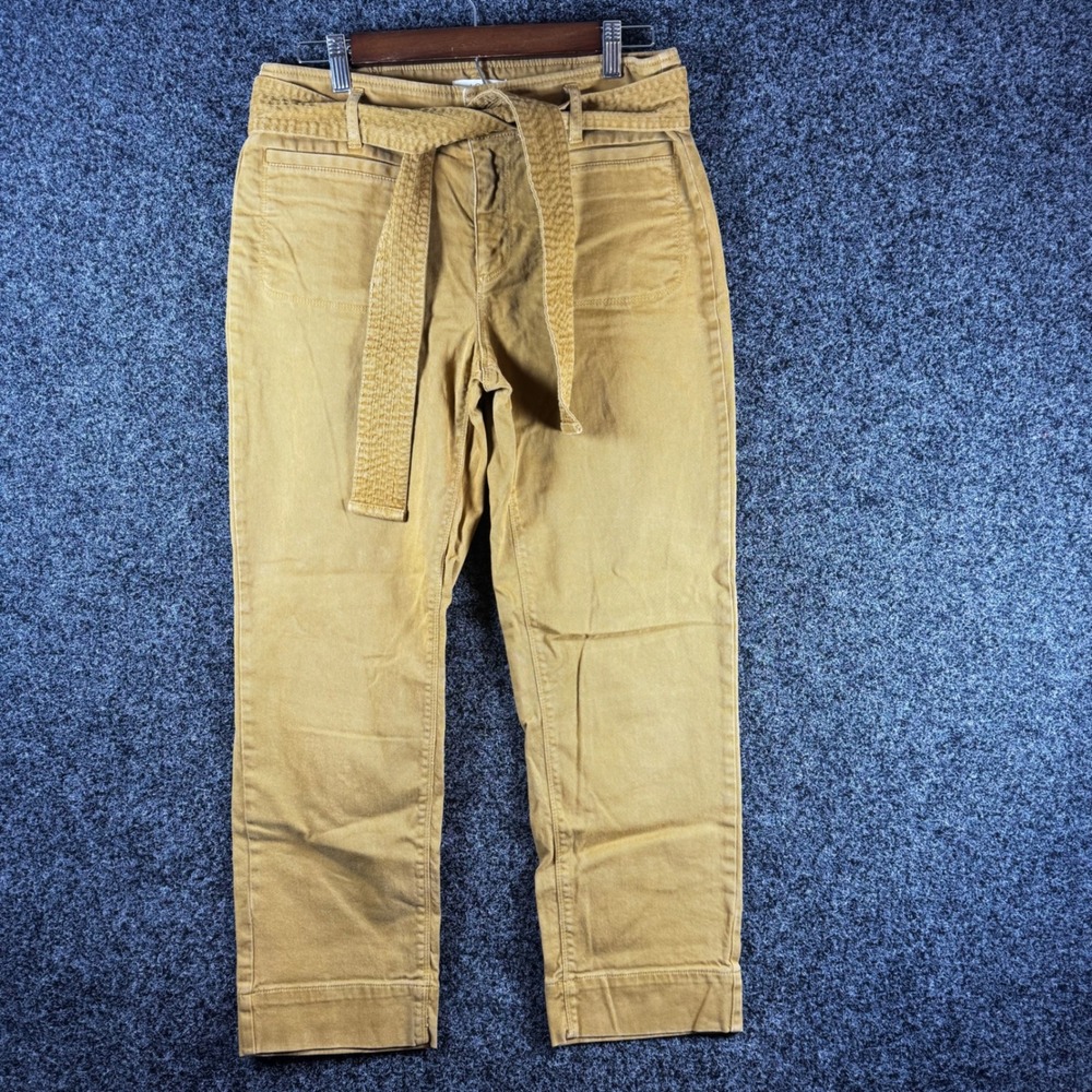 LOFT Mustard Yellow Tie Waist Utility Pants Womens 6 Cropped Straight Leg Cotton